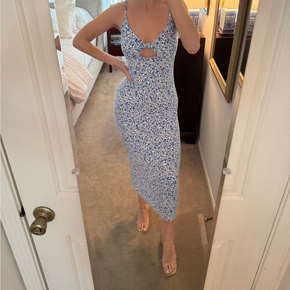 Z Supply Blue and White Floral Cutout Midi Dress- new with tags